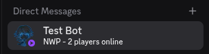Screenshot of Discord direct messages side bar with user named “Test Bot”.