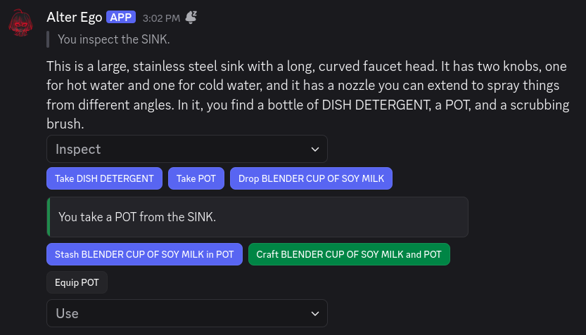 An example of a message sent using Action Rows